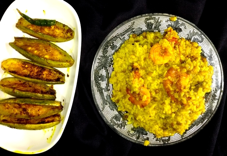 how to make chingrir bhuna khichuri/prawn Polenta